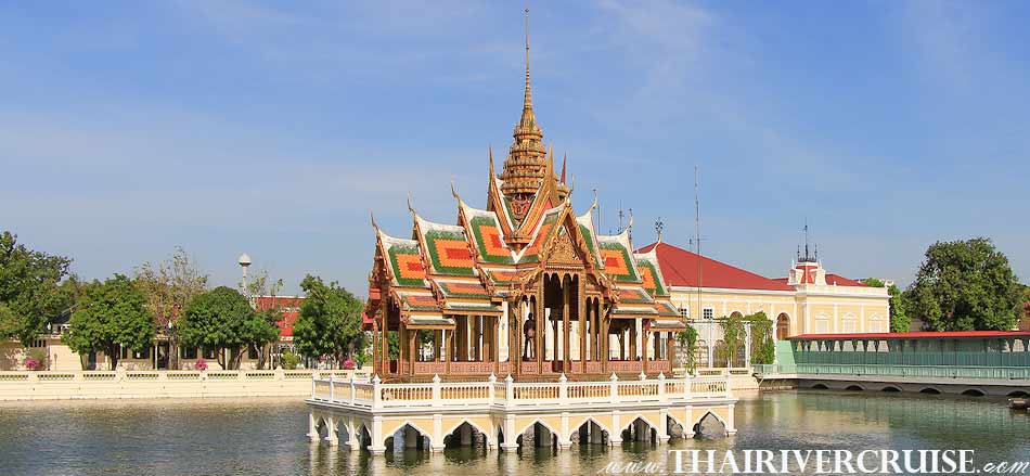 Bang Pa-In, visit the Summer Palace of King Rama V with its mixture of Thai, Chinese and Gothic architecture such as Aisawan Thiphya-At, Warophat Phiman, Wehart Chamrun,Grand Pearl Cruise Ayutthaya 